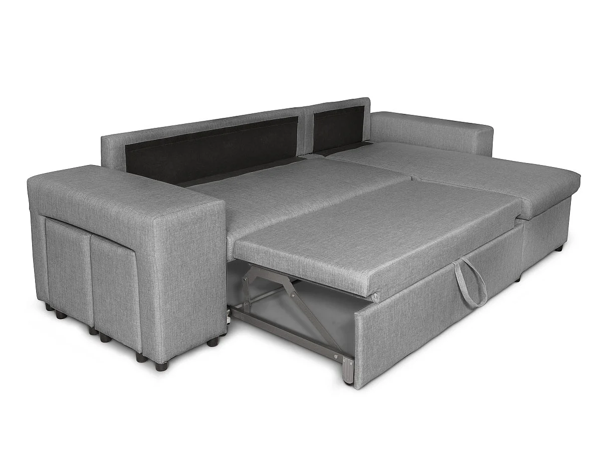 Canapé d'angle convertible 7 places avec pouf en tissu gris clair