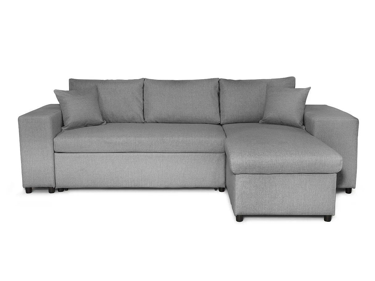 Canapé d'angle convertible 7 places avec pouf en tissu gris clair