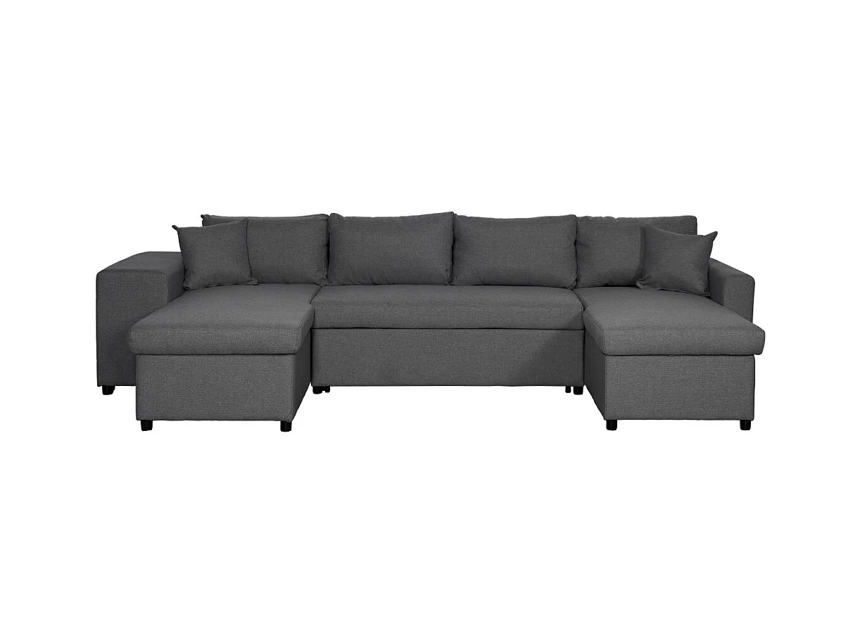 Canapé d'angle panoramique Oslo convertible avec coffres et poufs à gauche - Tissu - Gris anthracite - L311 x P146 x H81cm - Loungitude