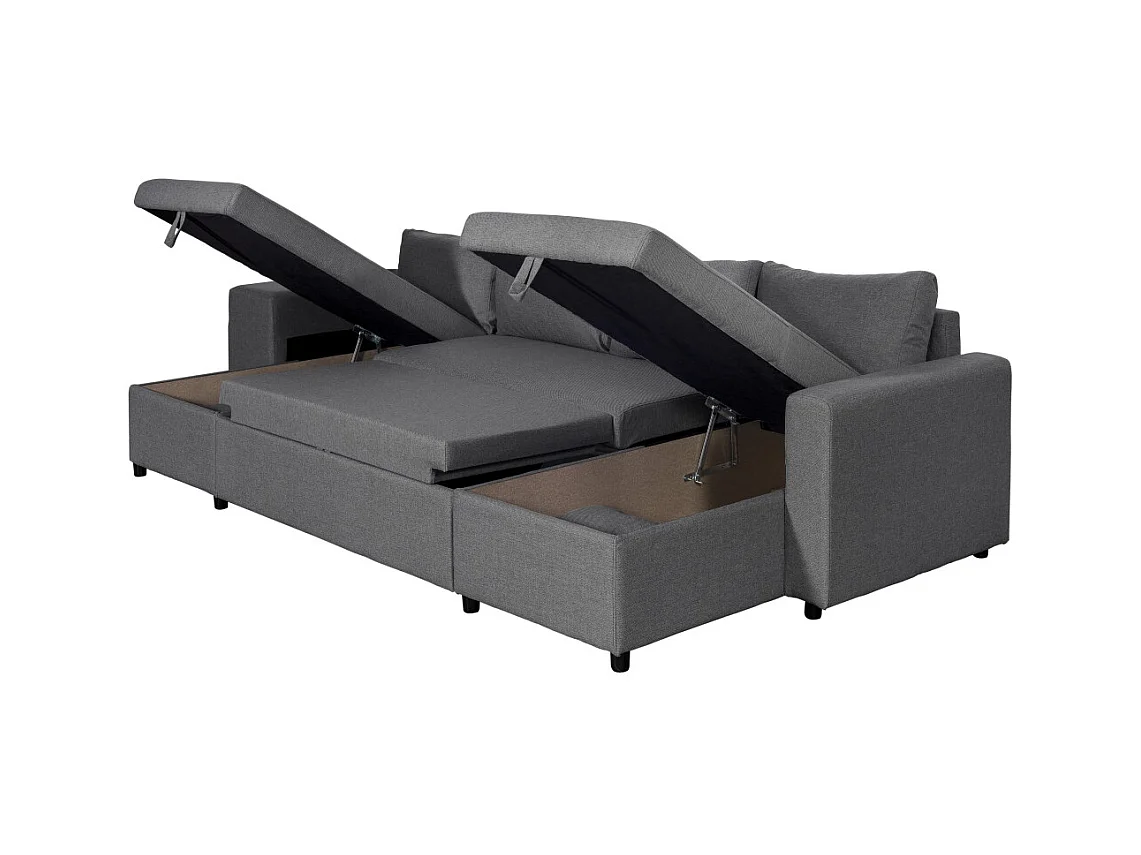 Canapé d'angle panoramique Oslo convertible avec coffres et poufs à gauche - Tissu - Gris anthracite - L311 x P146 x H81cm - Loungitude
