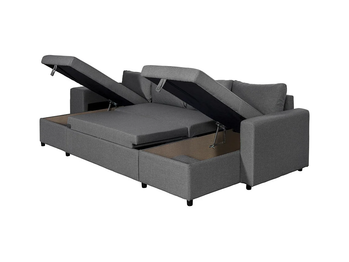 Canapé d'angle panoramique Oslo convertible avec coffres et poufs à gauche - Tissu - Gris anthracite - L311 x P146 x H81cm - Loungitude