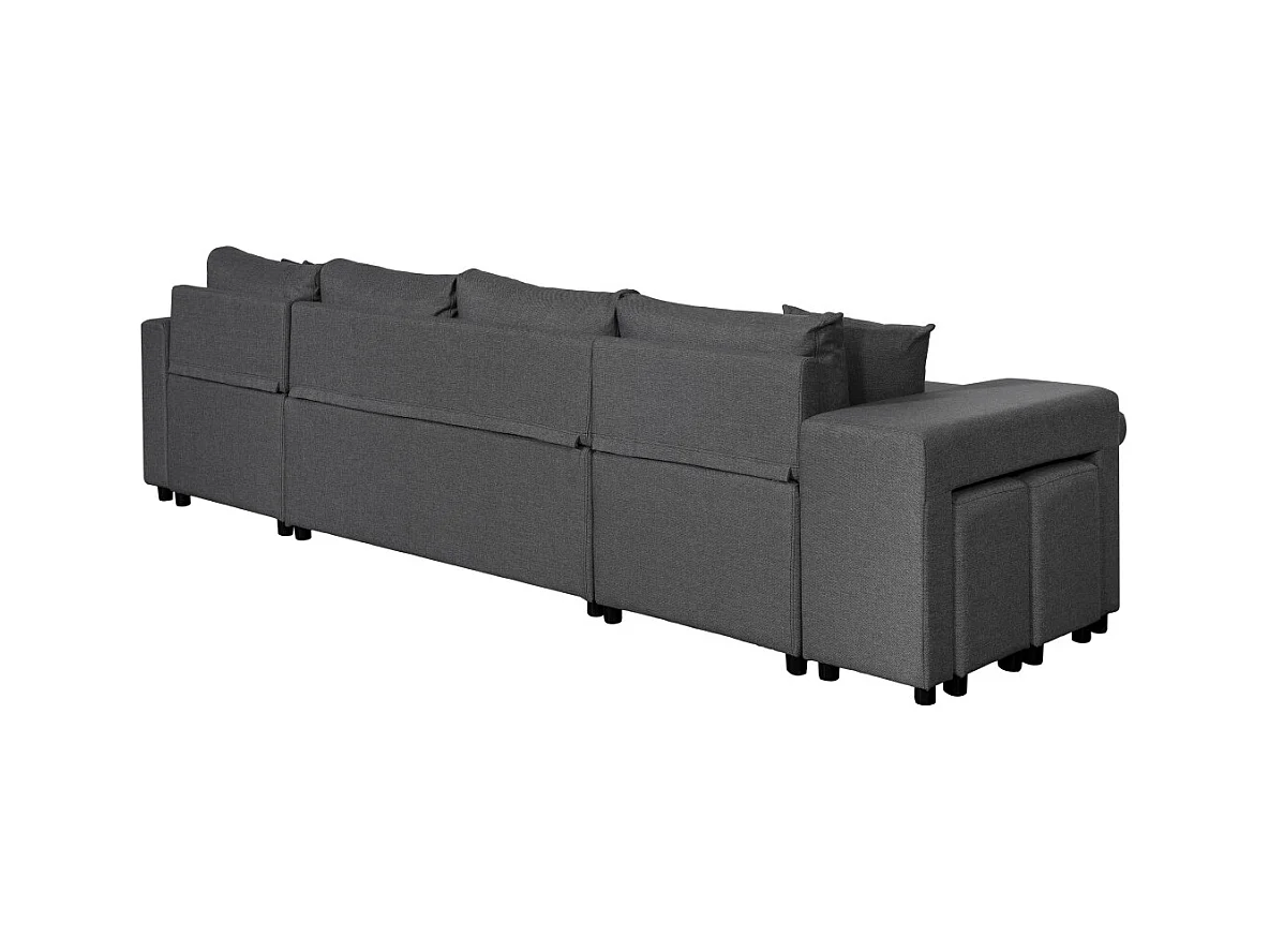 Canapé d'angle panoramique Oslo convertible avec coffres et poufs à gauche - Tissu - Gris anthracite - L311 x P146 x H81cm - Loungitude