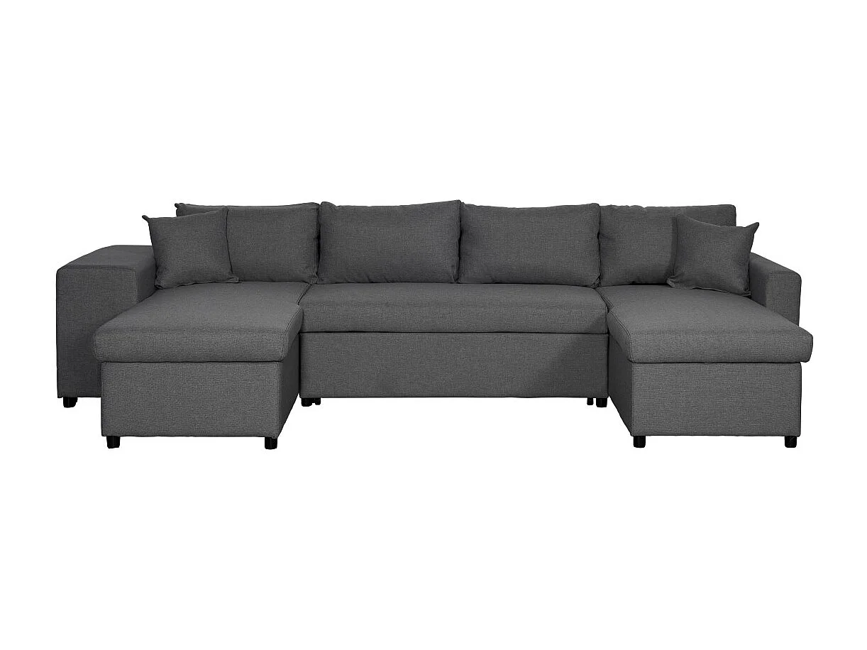 Canapé d'angle panoramique Oslo convertible avec coffres et poufs à gauche - Tissu - Gris anthracite - L311 x P146 x H81cm - Loungitude