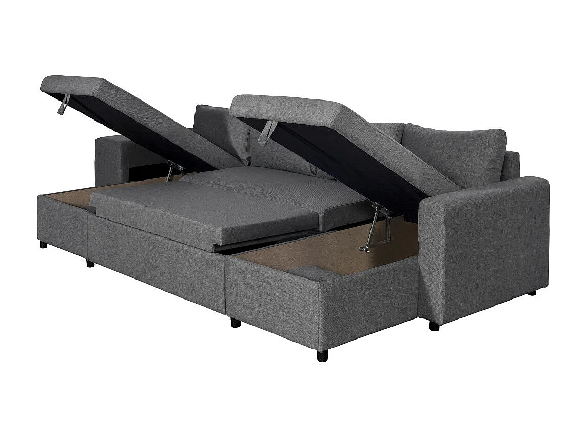 Canapé d'angle panoramique Oslo convertible avec coffres et poufs à gauche - Tissu - Gris anthracite - L311 x P146 x H81cm - Loungitude
