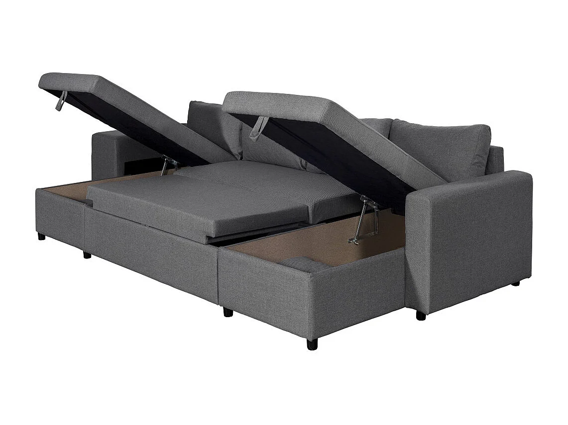 Canapé d'angle panoramique Oslo convertible avec coffres et poufs à gauche - Tissu - Gris anthracite - L311 x P146 x H81cm - Loungitude
