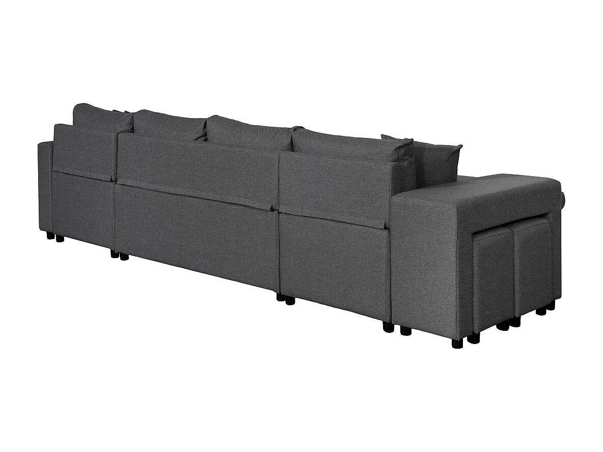 Canapé d'angle panoramique Oslo convertible avec coffres et poufs à gauche - Tissu - Gris anthracite - L311 x P146 x H81cm - Loungitude