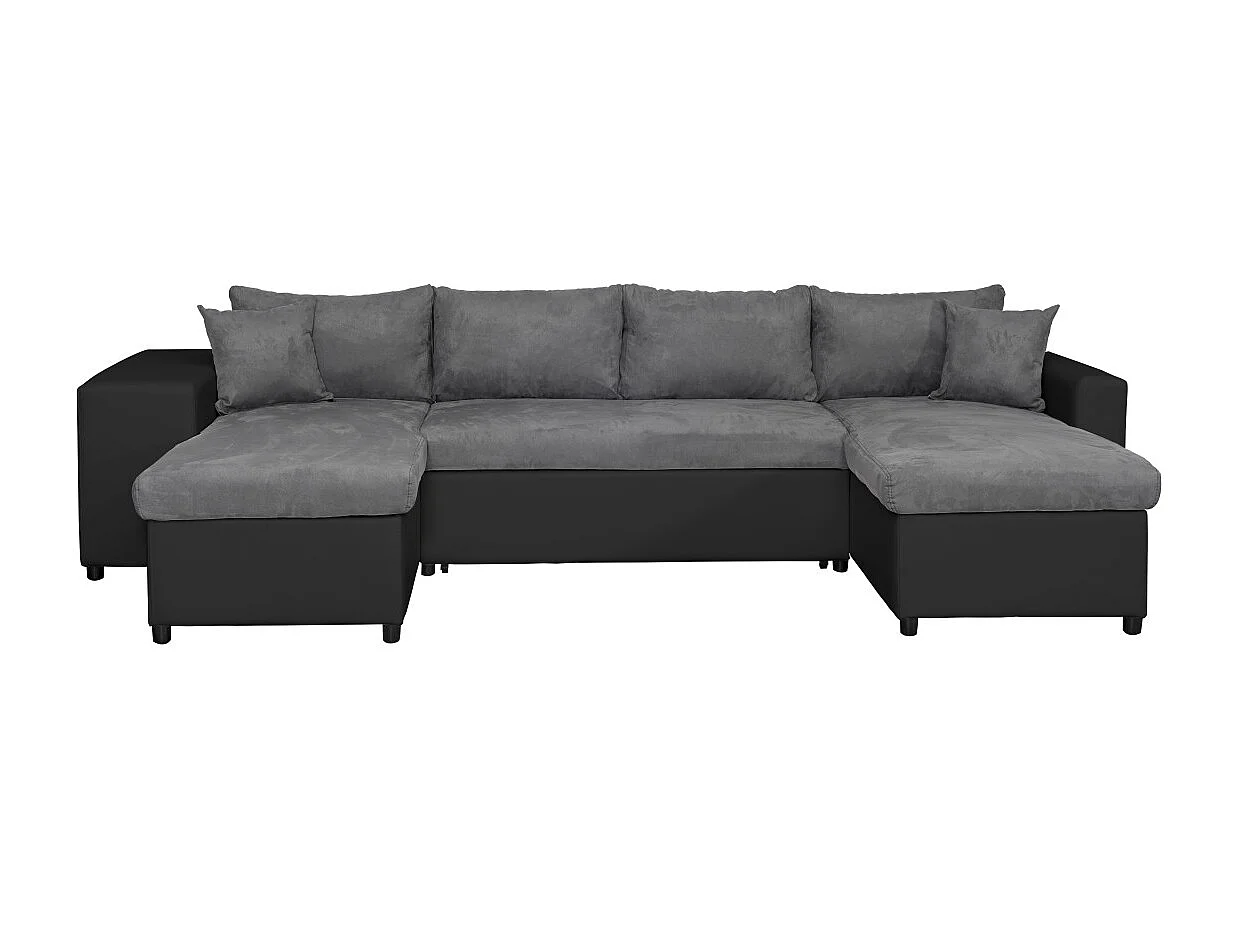 Canapé panoramique Oslo convertible avec coffres, poufs à droite - Simili/Microfibre - Noir/Gris - L311 x P146 x H81cm - Loungitude