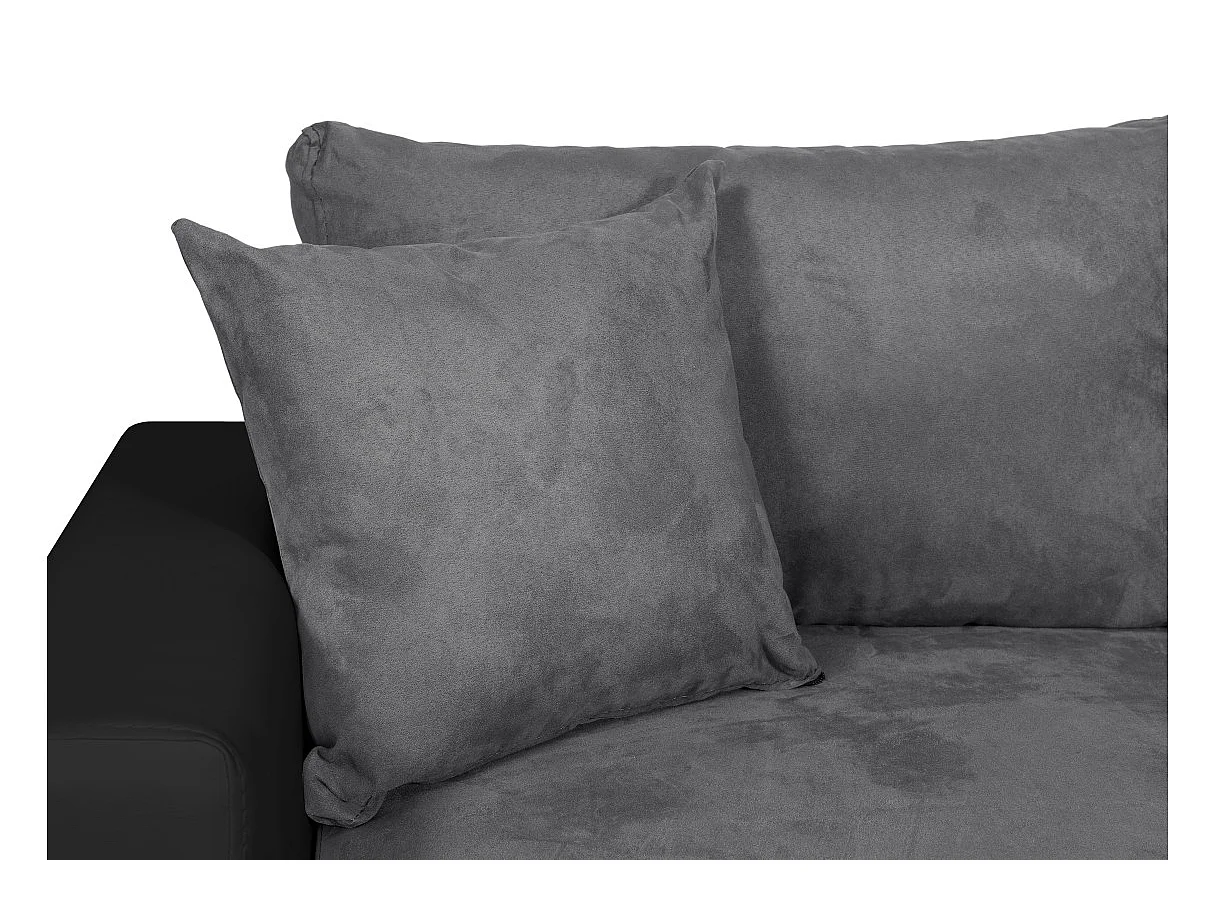 Canapé panoramique Oslo convertible avec coffres, poufs à droite - Simili/Microfibre - Noir/Gris - L311 x P146 x H81cm - Loungitude