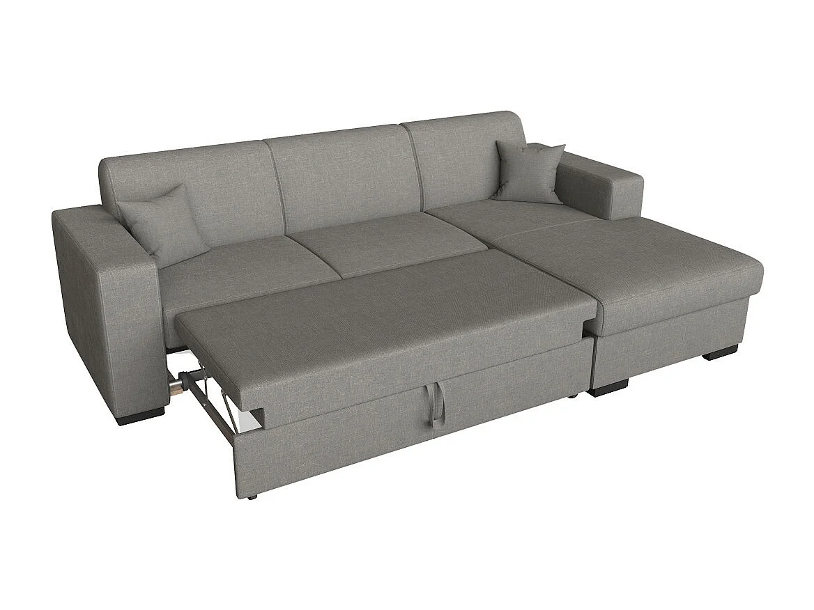 Canapé d'angle droit 4 places Fuji XL convertible avec coffre en tissu - Gris clair - L262 x 157 x 83cm - Loungitude
