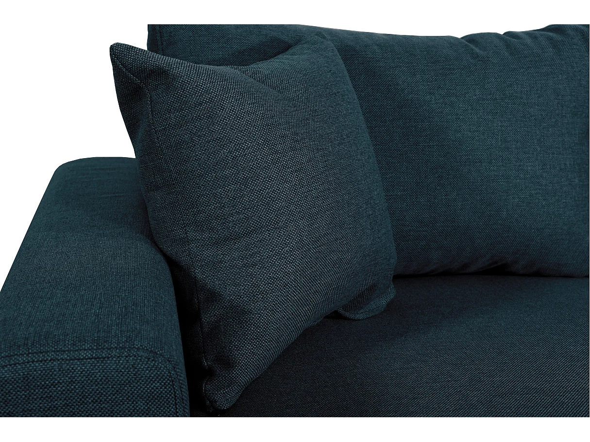 Canapé d'angle panoramique Oslo convertible avec coffres et poufs à droite - Tissu - Bleu pétrole - L311 x P146 x H81cm - Loungitude