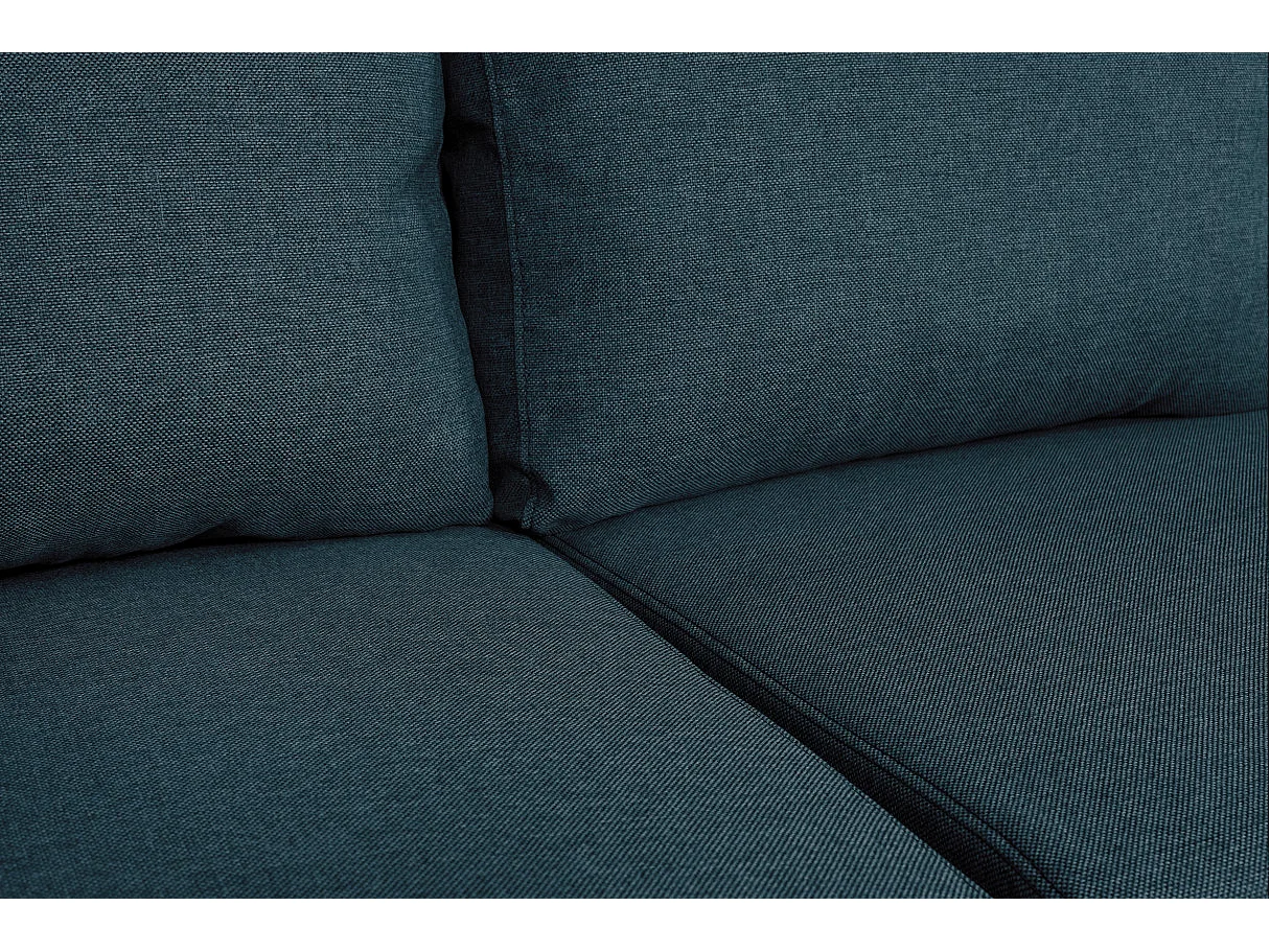 Canapé d'angle panoramique Oslo convertible avec coffres et poufs à droite - Tissu - Bleu pétrole - L311 x P146 x H81cm - Loungitude