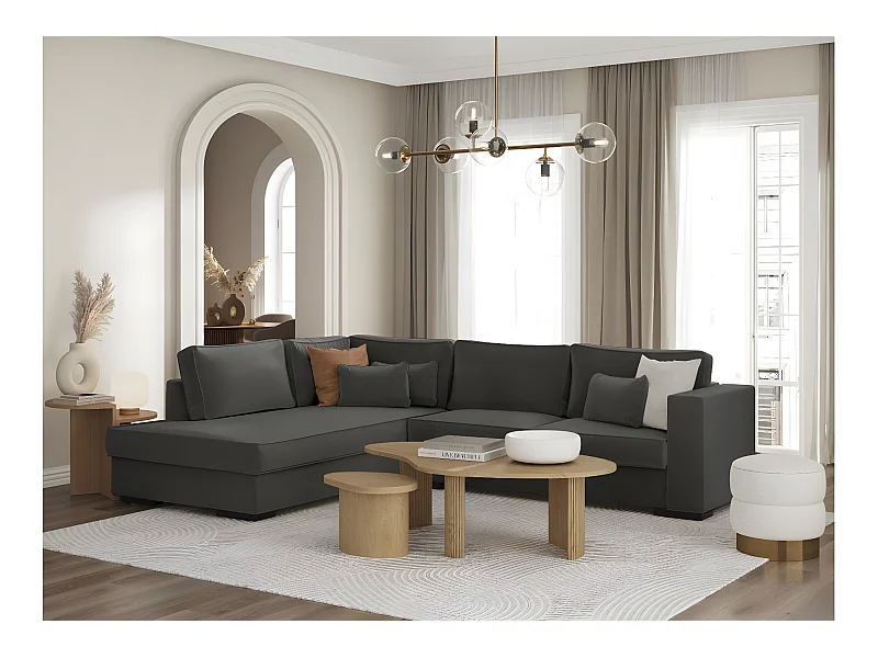 Canapé d'angle gauche XXL 6 places Belami en tissu - Gris anthracite - L303 x 228 x 86cm - Loungitude