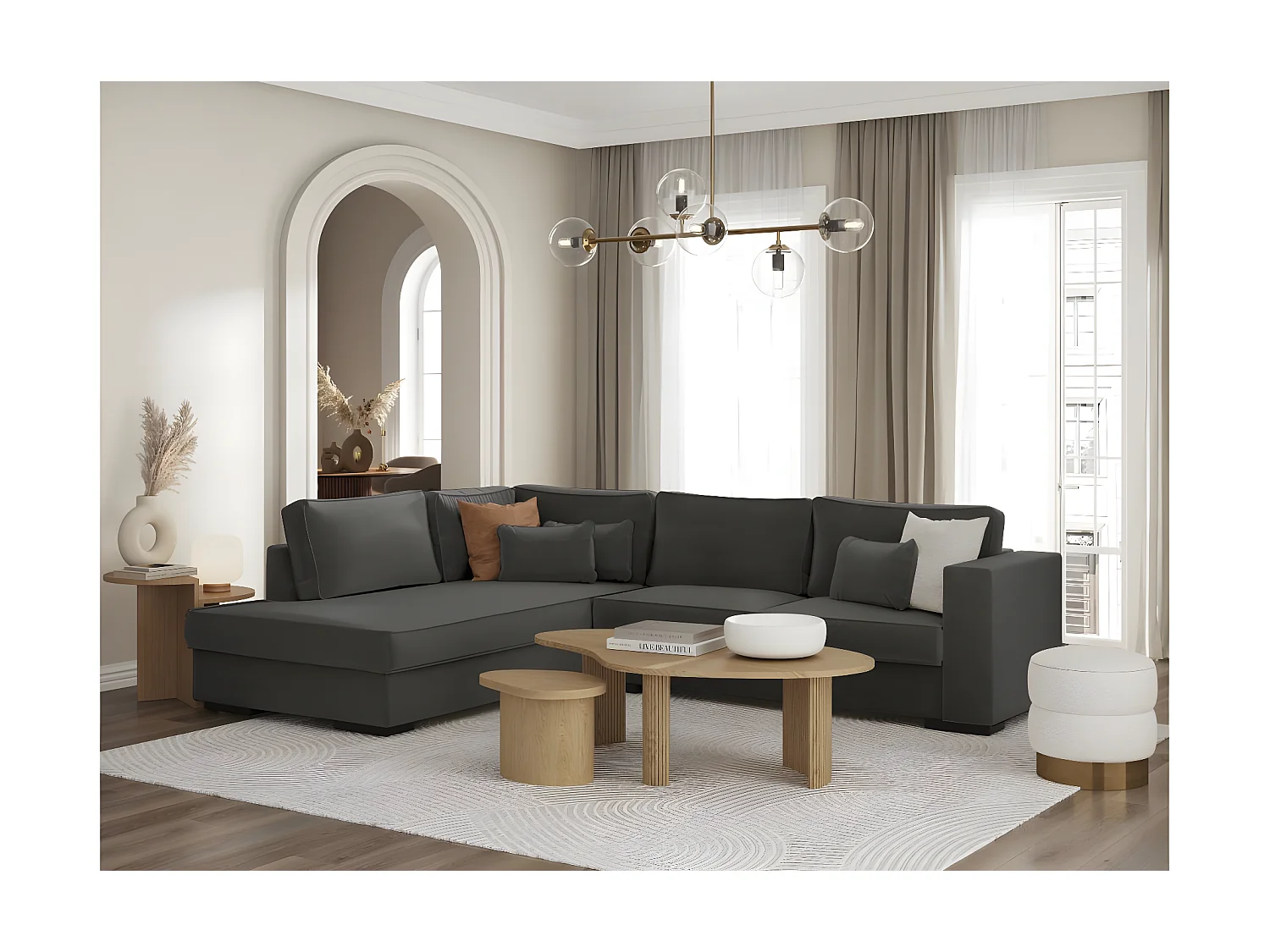 Canapé d'angle gauche XXL 6 places Belami en tissu - Gris anthracite - L303 x 228 x 86cm - Loungitude