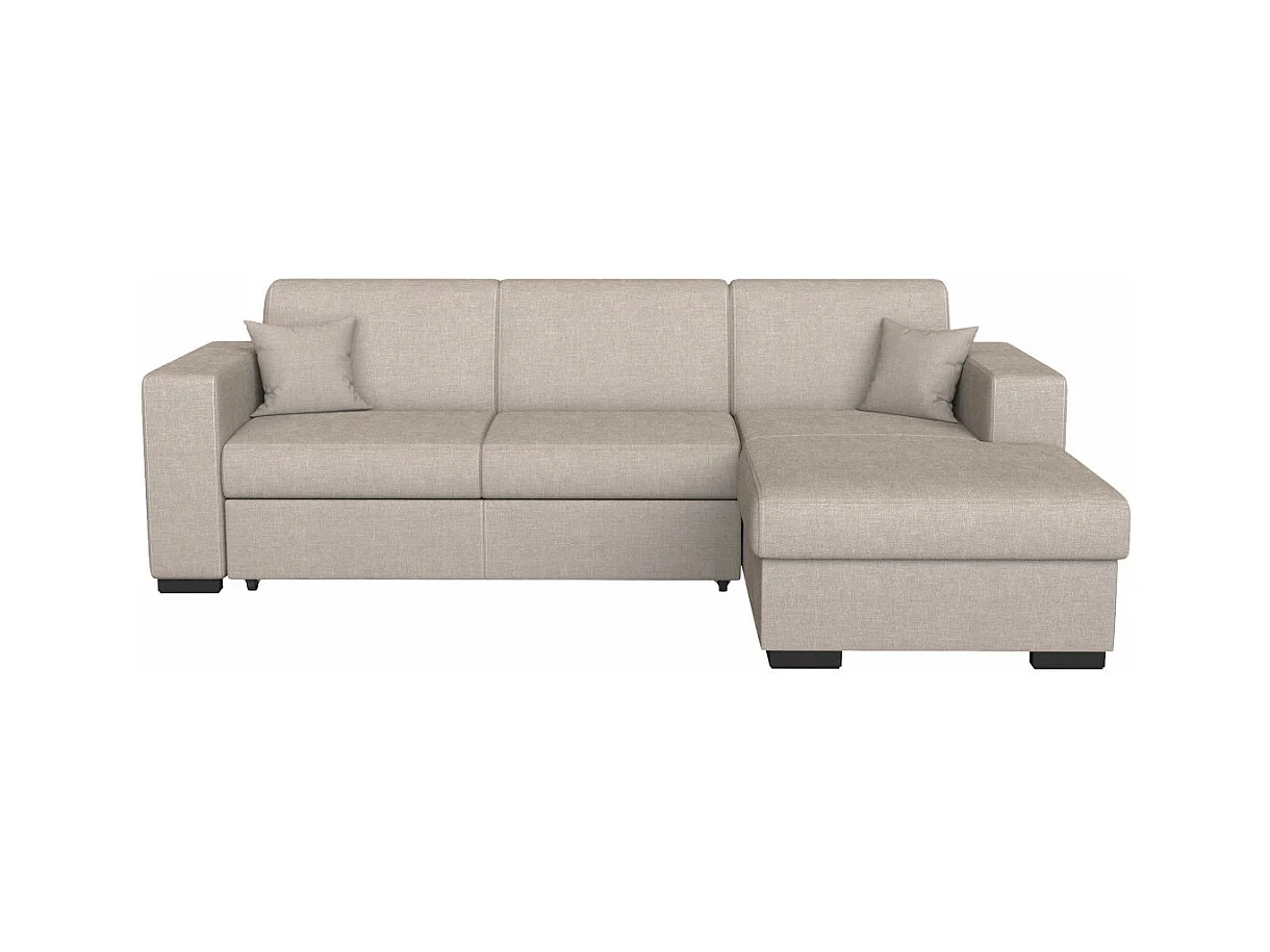 Canapé d'angle droit 4 places Fuji XL convertible avec coffre en tissu - Beige - L262 x 157 x 83cm - Loungitude