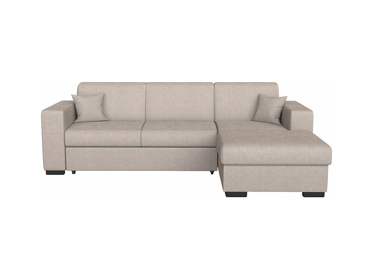 Canapé d'angle droit 4 places Fuji XL convertible avec coffre en tissu - Beige - L262 x 157 x 83cm - Loungitude