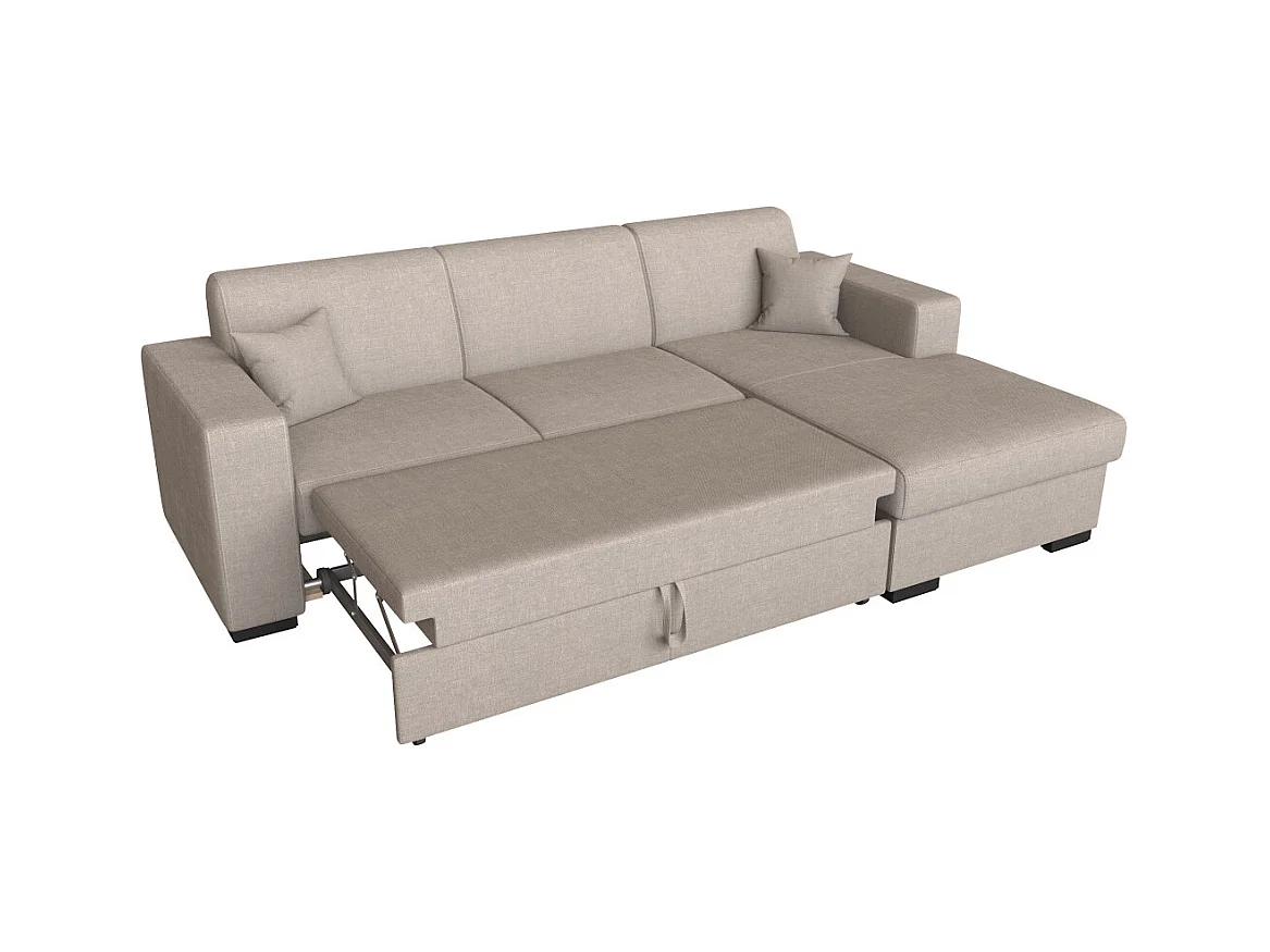 Canapé d'angle droit 4 places Fuji XL convertible avec coffre en tissu - Beige - L262 x 157 x 83cm - Loungitude