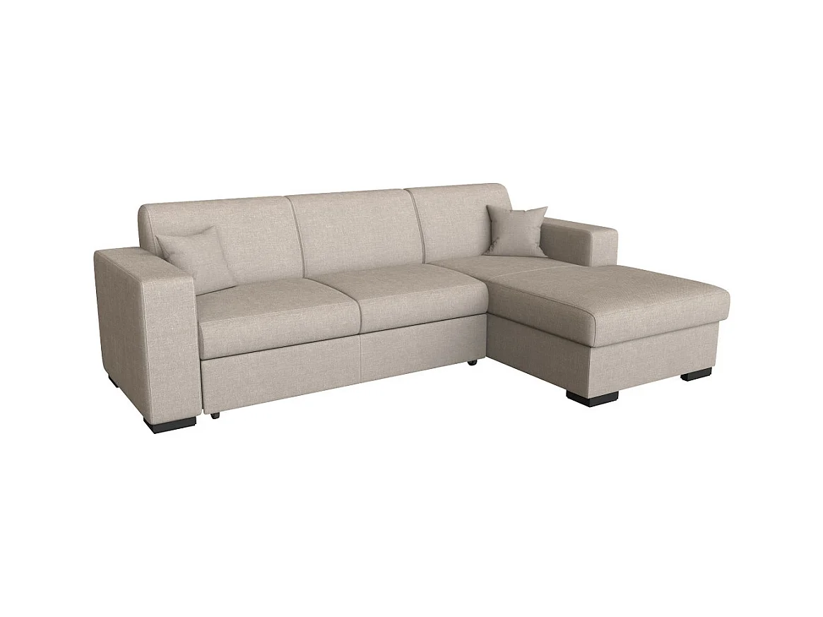 Canapé d'angle droit 4 places Fuji XL convertible avec coffre en tissu - Beige - L262 x 157 x 83cm - Loungitude