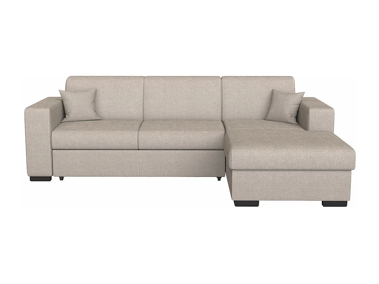 Canapé d'angle droit 4 places Fuji XL convertible avec coffre en tissu - Beige - L262 x 157 x 83cm - Loungitude