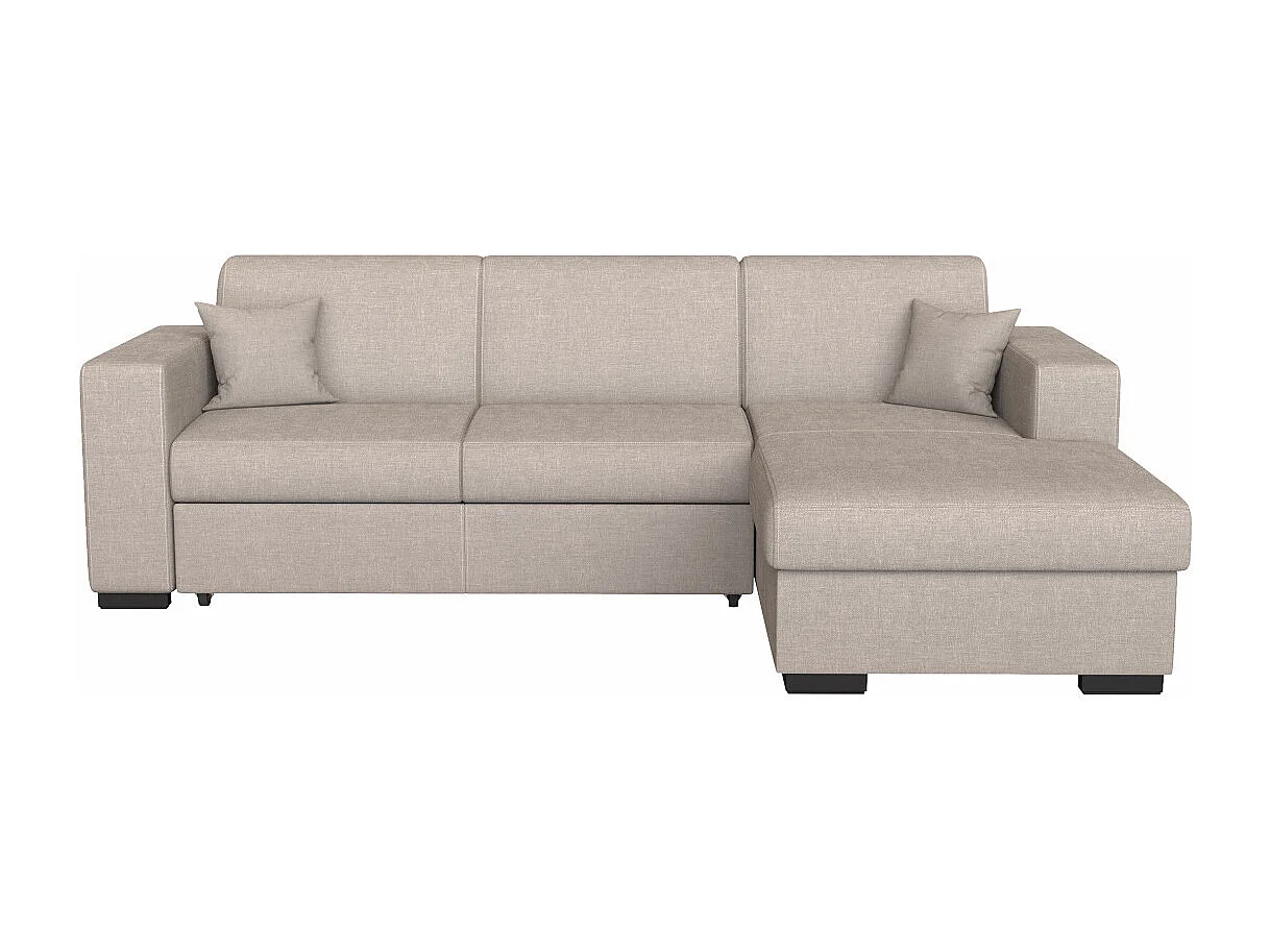 Canapé d'angle droit 4 places Fuji XL convertible avec coffre en tissu - Beige - L262 x 157 x 83cm - Loungitude