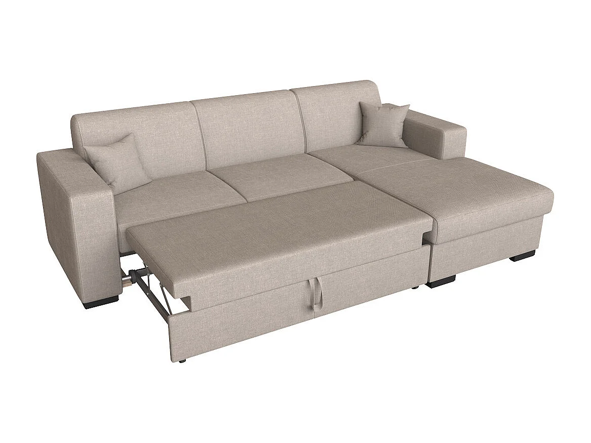 Canapé d'angle droit 4 places Fuji XL convertible avec coffre en tissu - Beige - L262 x 157 x 83cm - Loungitude