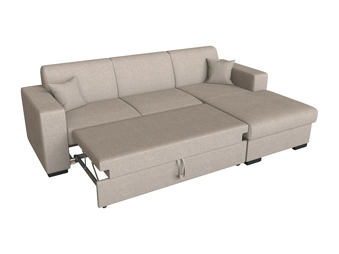 Canapé d'angle droit 4 places Fuji XL convertible avec coffre en tissu - Beige - L262 x 157 x 83cm - Loungitude