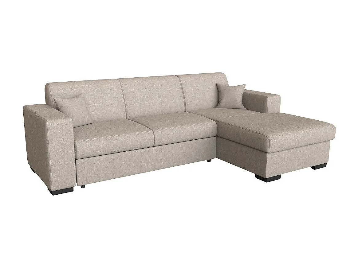 Canapé d'angle droit 4 places Fuji XL convertible avec coffre en tissu - Beige - L262 x 157 x 83cm - Loungitude