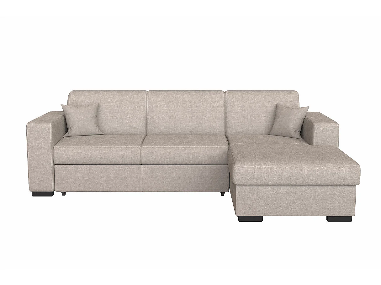 Canapé d'angle droit 4 places Fuji XL convertible avec coffre en tissu - Beige - L262 x 157 x 83cm - Loungitude