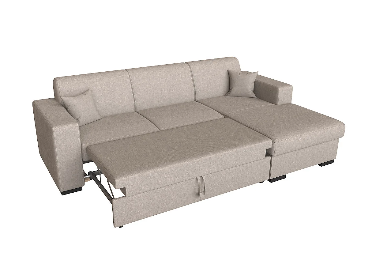 Canapé d'angle droit 4 places Fuji XL convertible avec coffre en tissu - Beige - L262 x 157 x 83cm - Loungitude