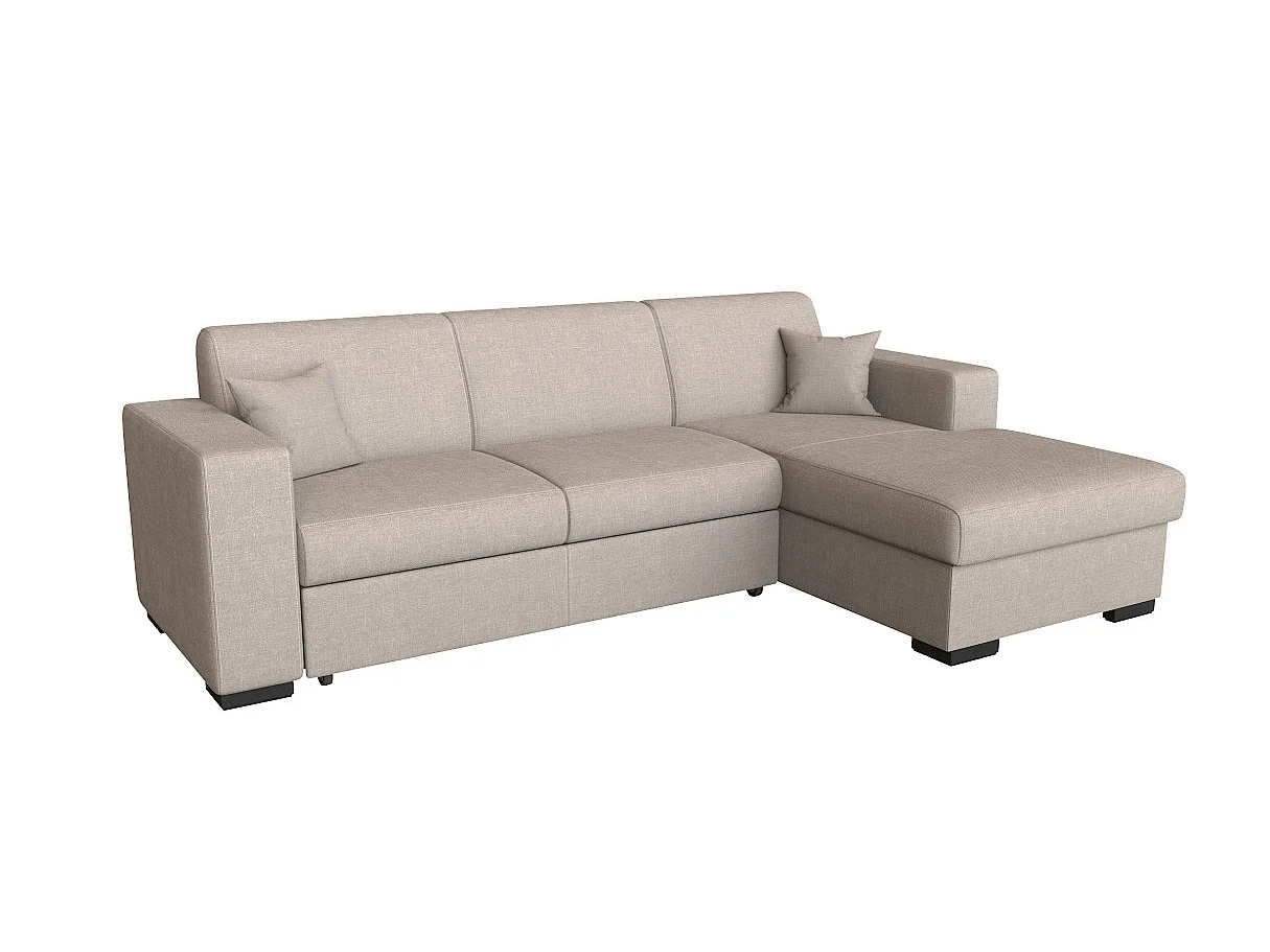 Canapé d'angle droit 4 places Fuji XL convertible avec coffre en tissu - Beige - L262 x 157 x 83cm - Loungitude