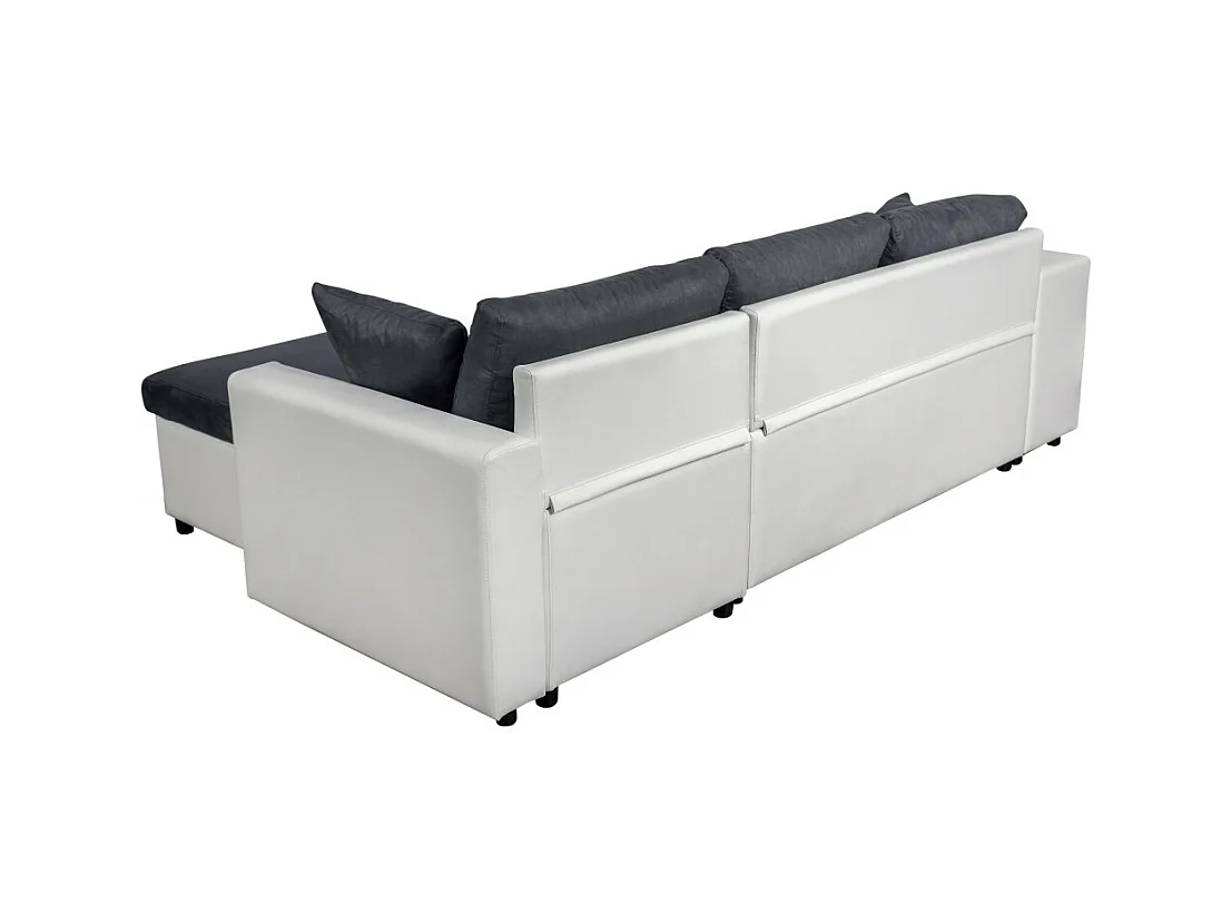 Canapé d'angle 3 places réversible Oslo avec coffre et poufs gauche en bi-matière - Blanc/Gris - L241 x P146 x H81cm - Loungitude
