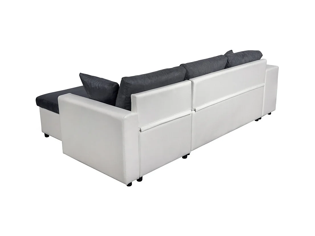 Canapé d'angle 3 places réversible Oslo avec coffre et poufs gauche en bi-matière - Blanc/Gris - L241 x P146 x H81cm - Loungitude