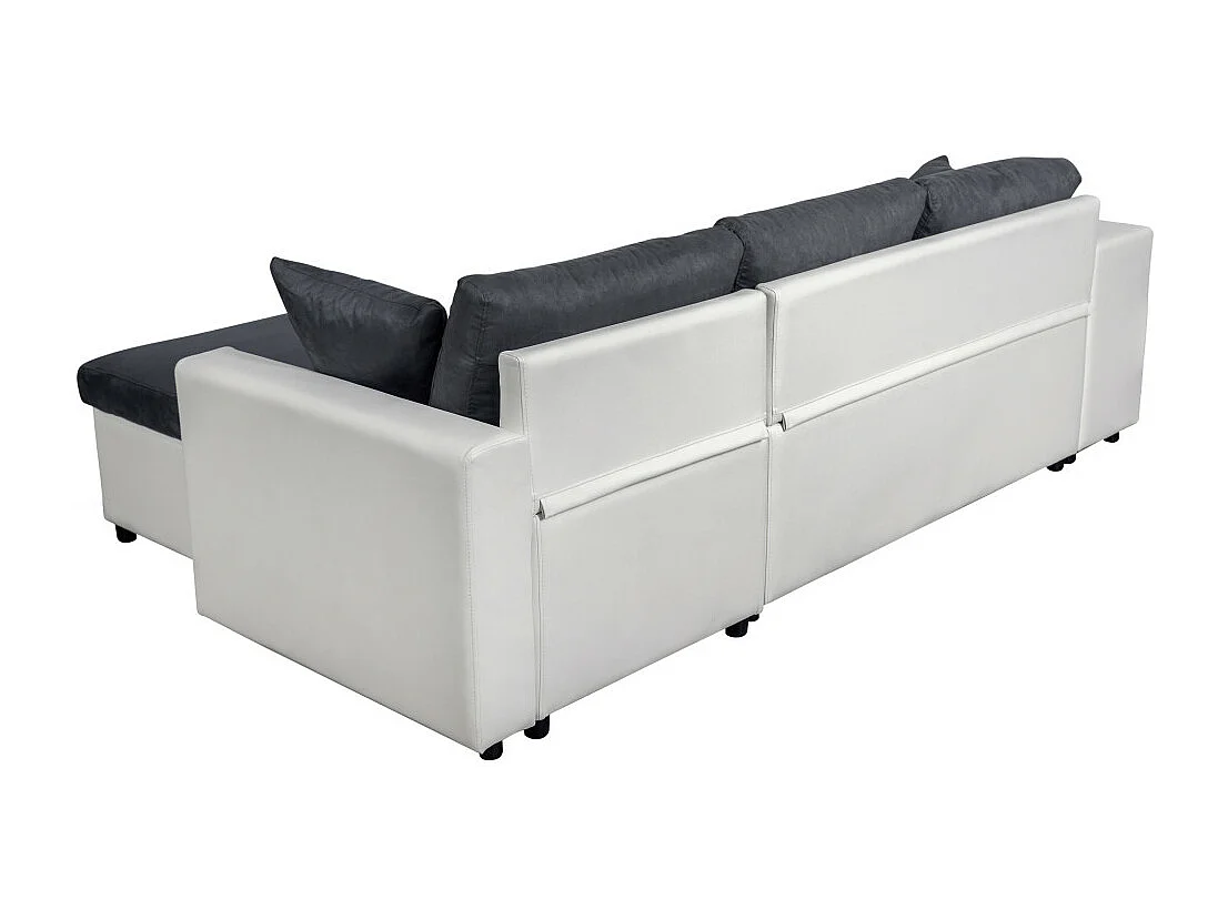 Canapé d'angle 3 places réversible Oslo avec coffre et poufs gauche en bi-matière - Blanc/Gris - L241 x P146 x H81cm - Loungitude