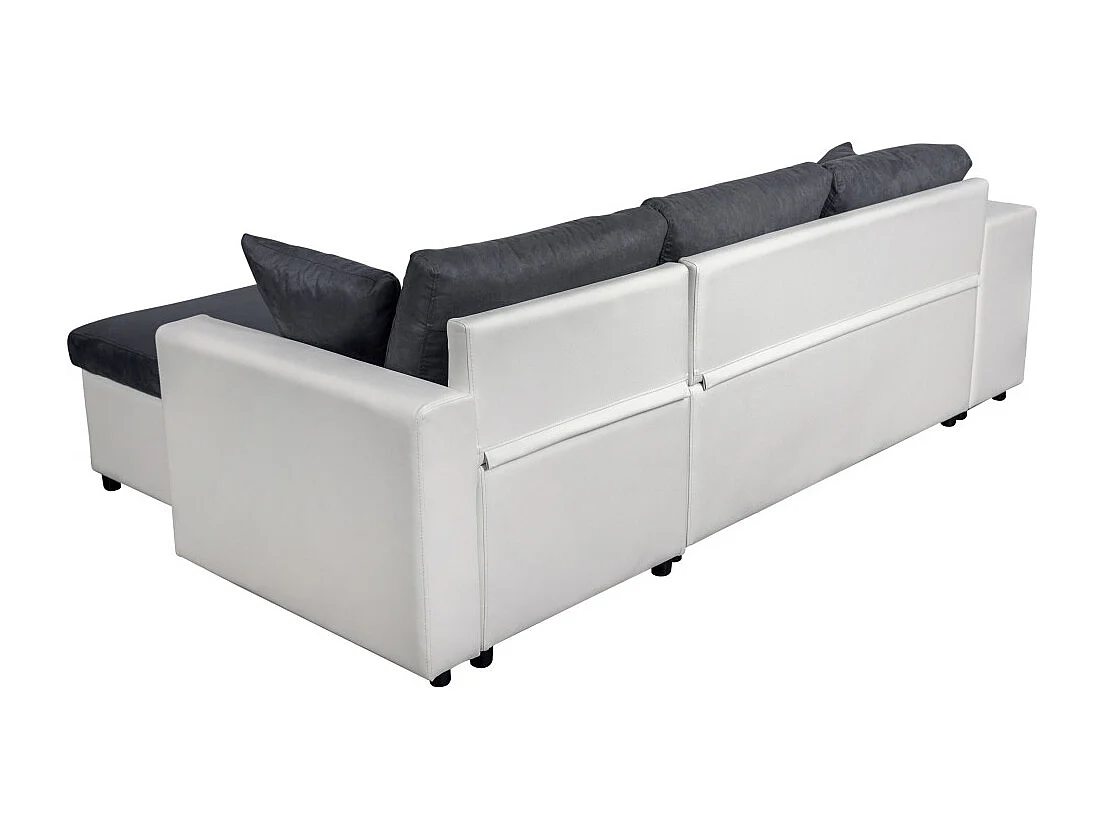 Canapé d'angle 3 places réversible Oslo avec coffre et poufs gauche en bi-matière - Blanc/Gris - L241 x P146 x H81cm - Loungitude