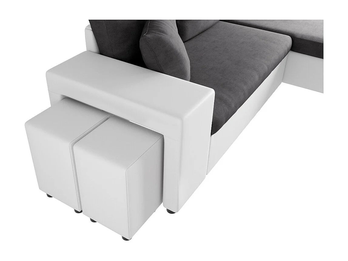 Canapé d'angle 3 places réversible Oslo avec coffre et poufs gauche en bi-matière - Blanc/Gris - L241 x P146 x H81cm - Loungitude