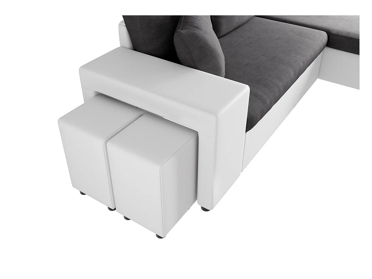 Canapé d'angle 3 places réversible Oslo avec coffre et poufs gauche en bi-matière - Blanc/Gris - L241 x P146 x H81cm - Loungitude