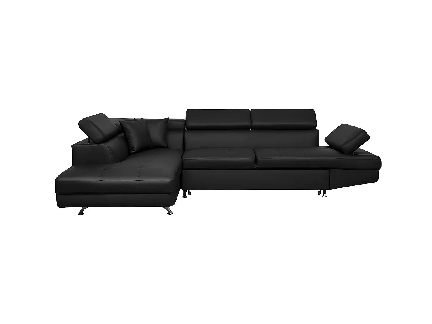 Canapé d'angle gauche 5 places Rio Convertible avec coffre en simili - Noir - L271 x P192 x H70cm - Loungitude
