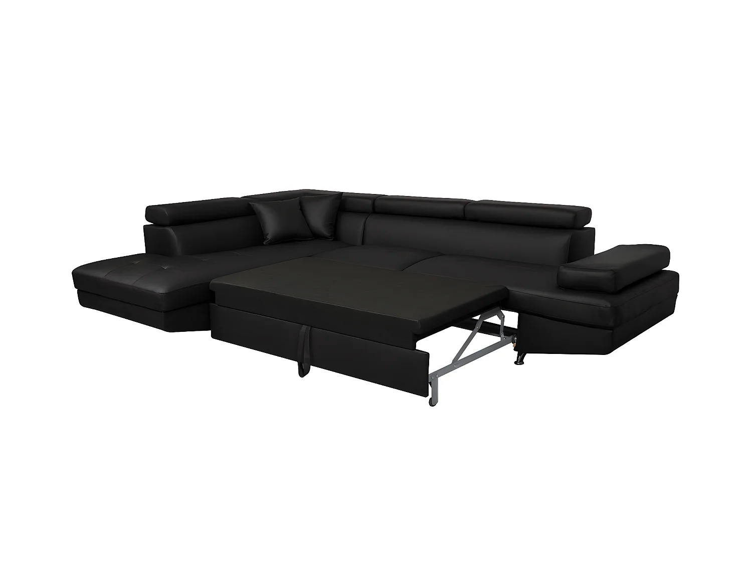 Canapé d'angle gauche 5 places Rio Convertible avec coffre en simili - Noir - L271 x P192 x H70cm - Loungitude