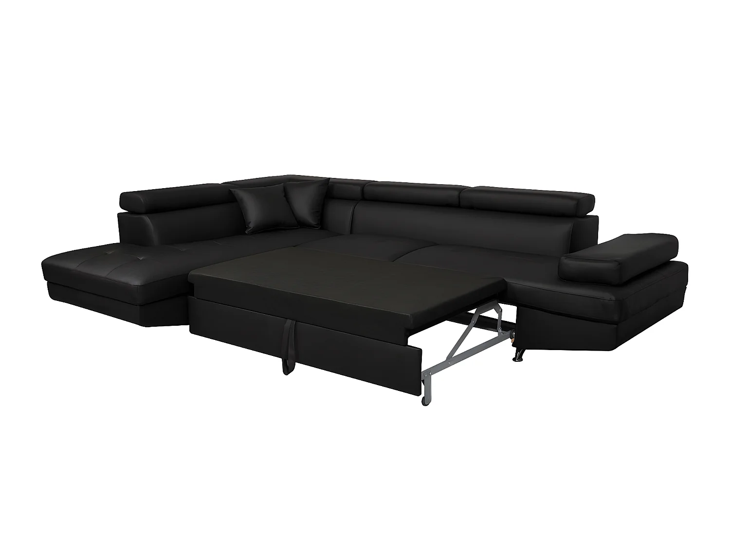 Canapé d'angle gauche 5 places Rio convertible avec coffre en simili - Noir - L271 x P192 x H70cm - Loungitude
