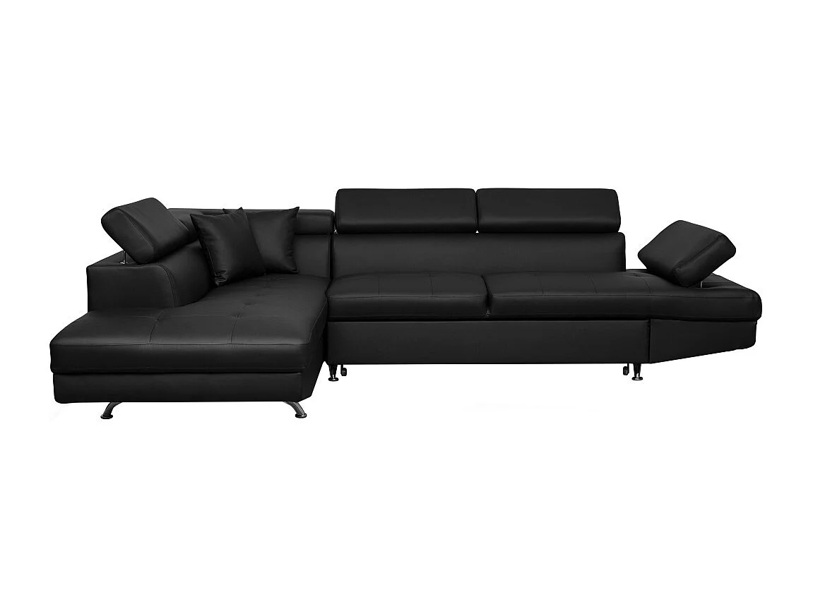 Canapé d'angle gauche 5 places Rio convertible avec coffre en simili - Noir - L271 x P192 x H70cm - Loungitude