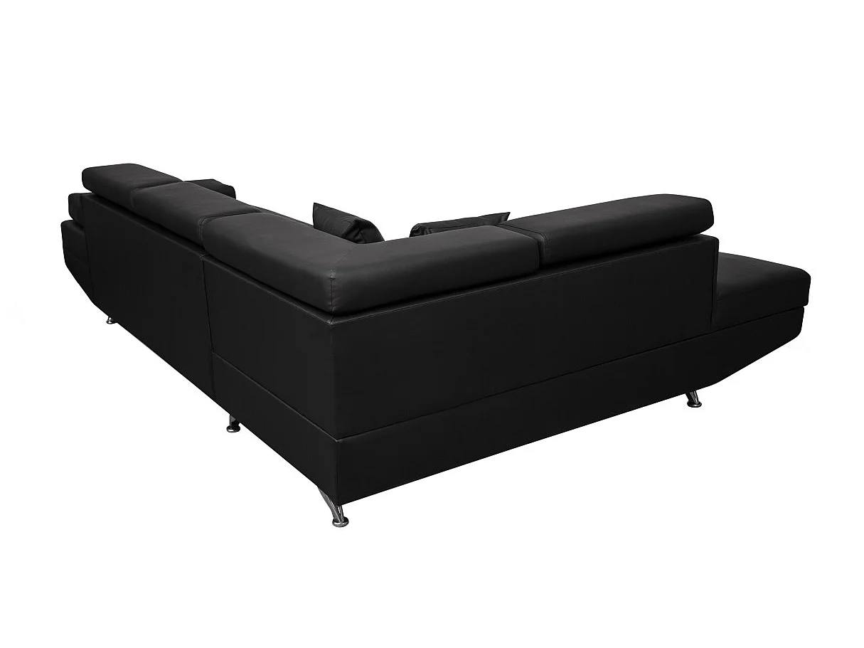 Canapé d'angle gauche 5 places Rio convertible avec coffre en simili - Noir - L271 x P192 x H70cm - Loungitude