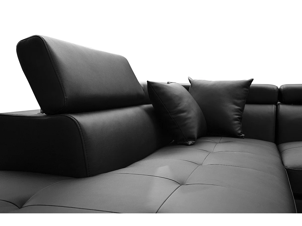Canapé d'angle gauche 5 places Rio convertible avec coffre en simili - Noir - L271 x P192 x H70cm - Loungitude