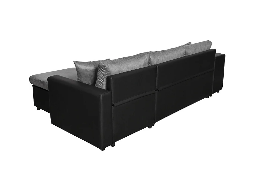 Canapé d'angle 3 places réversible Oslo avec coffre et poufs gauche en bi-matière - Noir/Gris - L241 x P146 x H81cm - Loungitude