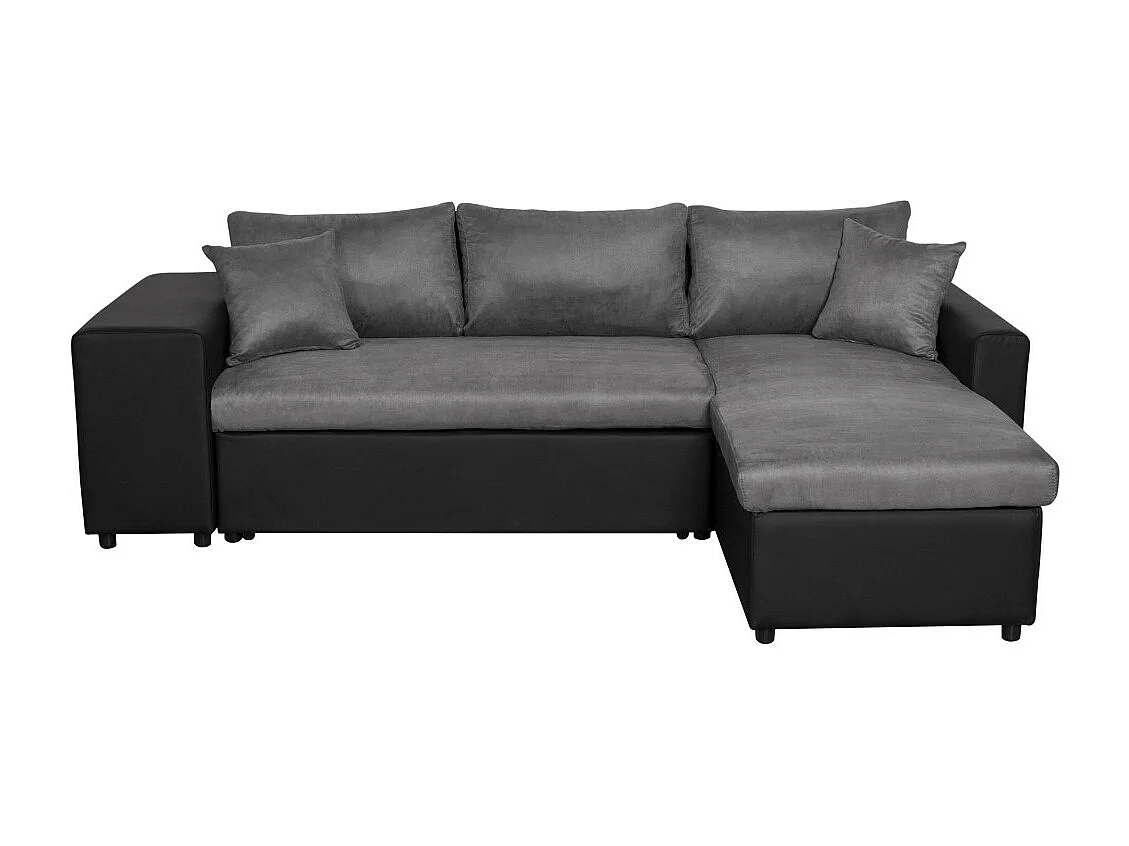 Canapé d'angle 3 places réversible Oslo avec coffre et poufs gauche en bi-matière - Noir/Gris - L241 x P146 x H81cm - Loungitude