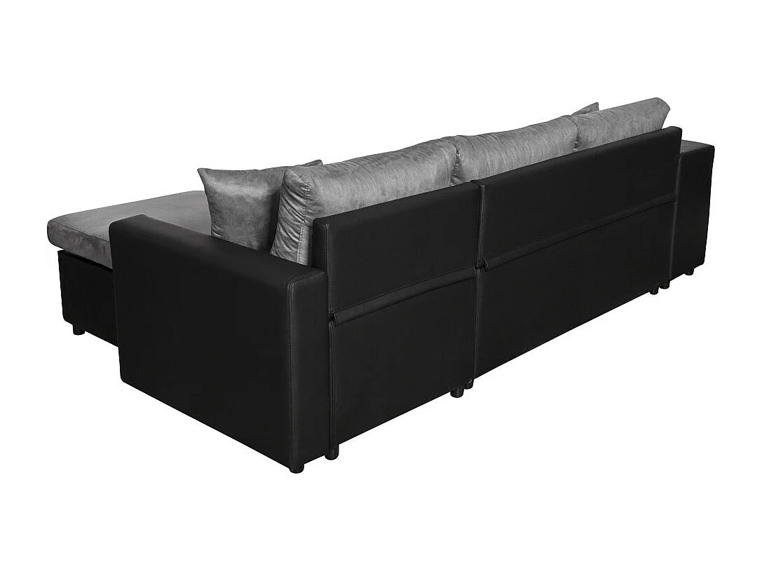 Canapé d'angle 3 places réversible Oslo avec coffre et poufs gauche en bi-matière - Noir/Gris - L241 x P146 x H81cm - Loungitude