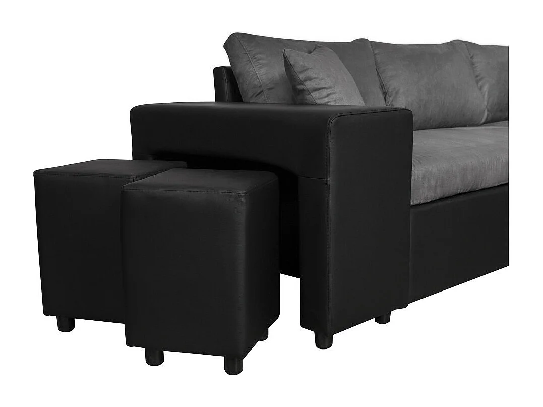 Canapé d'angle 3 places réversible Oslo avec coffre et poufs gauche en bi-matière - Noir/Gris - L241 x P146 x H81cm - Loungitude