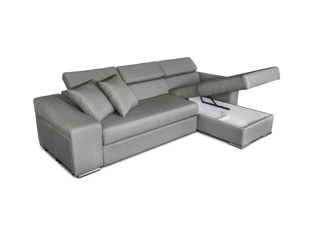 Canapé d'angle Elona Convertible en tissu gris clair avec poufs de rangement à gauche - L264 x P162 x H75cm - Loungitude