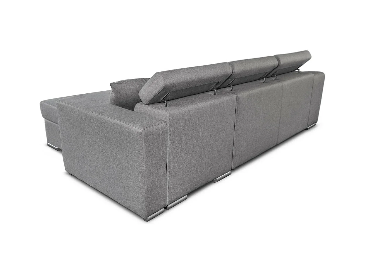 Canapé d'angle Elona Convertible en tissu gris clair avec poufs de rangement à gauche - L264 x P162 x H75cm - Loungitude