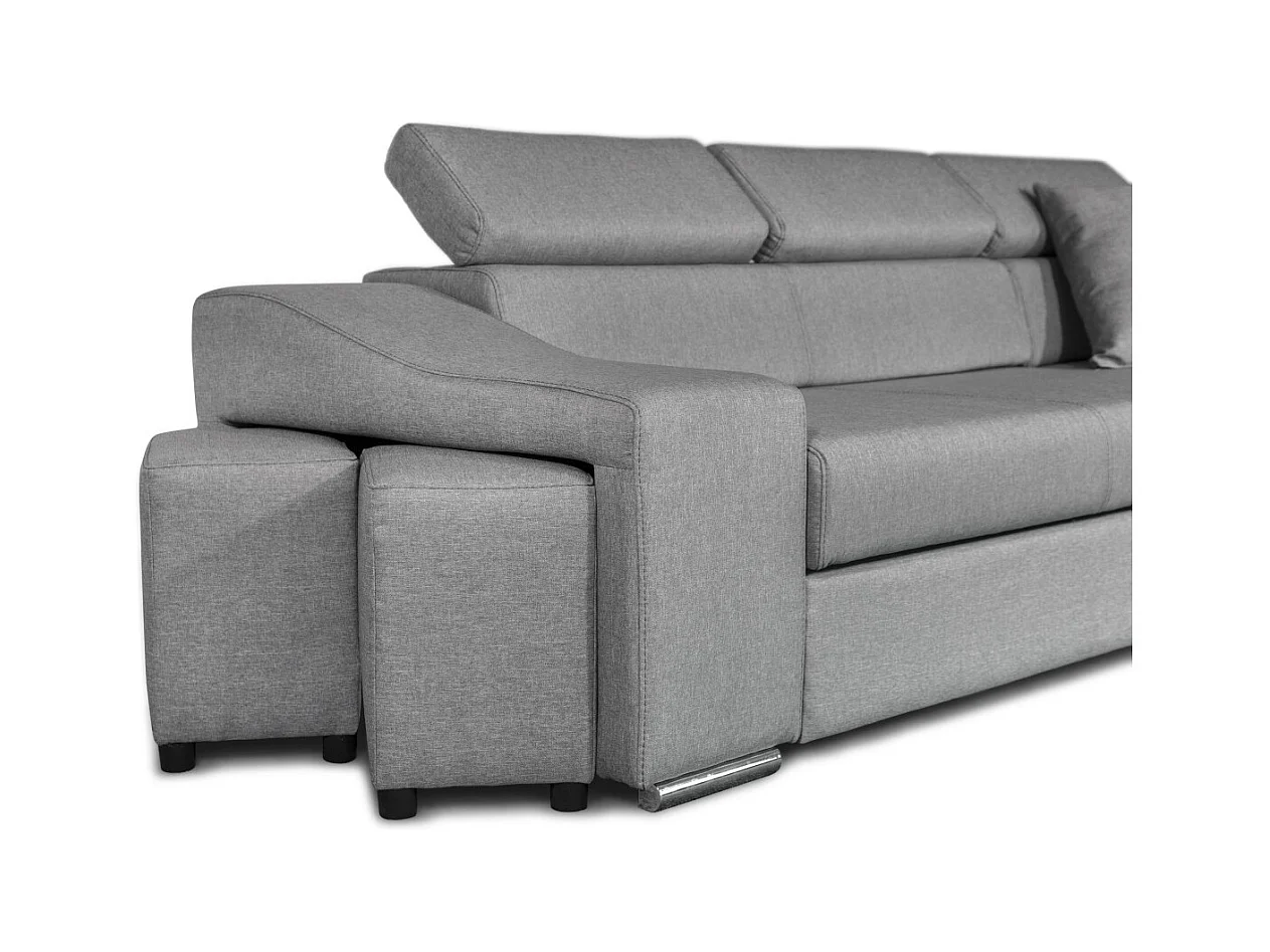 Canapé d'angle Elona Convertible en tissu gris clair avec poufs de rangement à gauche - L264 x P162 x H75cm - Loungitude