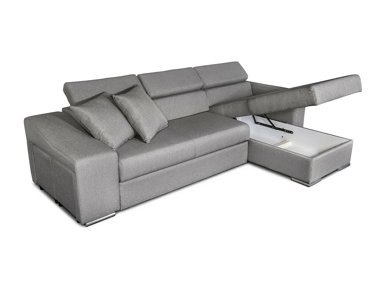 Canapé d'angle Elona convertible en tissu gris clair avec poufs de rangement à gauche - L264 x P162 x H75cm - Loungitude