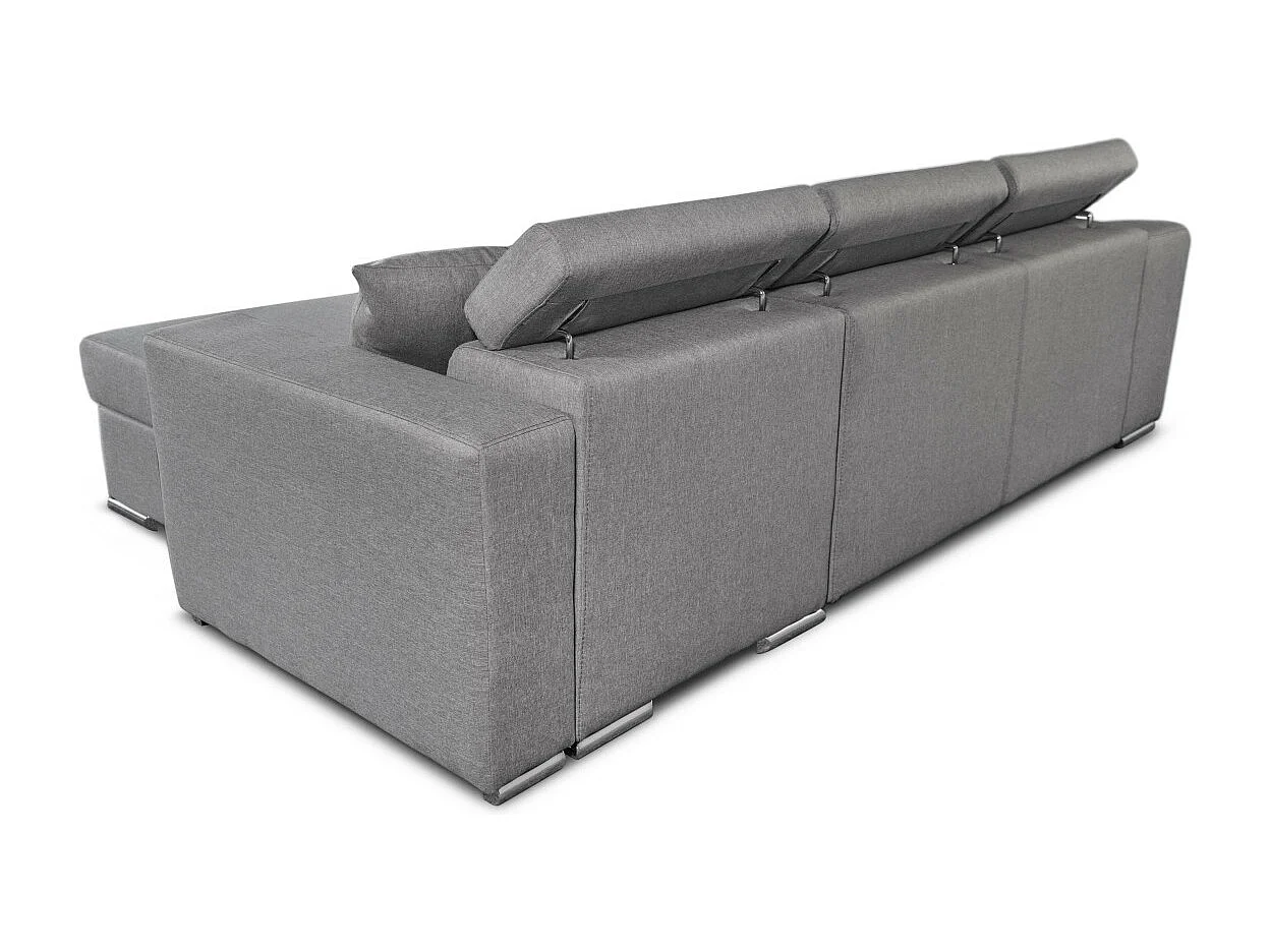 Canapé d'angle Elona convertible en tissu gris clair avec poufs de rangement à gauche - L264 x P162 x H75cm - Loungitude